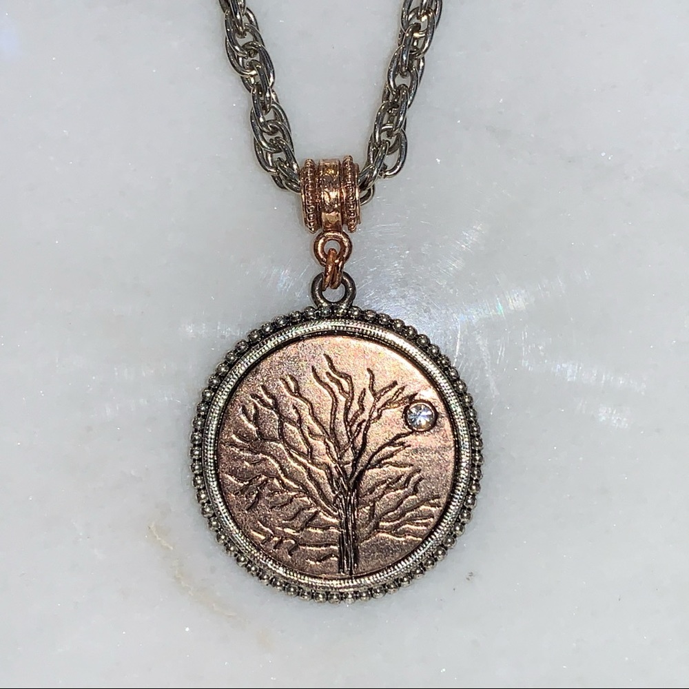 1928 Copper/Silver Tone Tree of Life Pendant